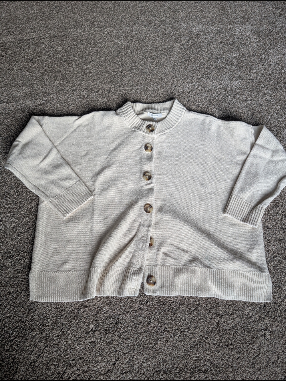 Madewell Neutral Cream Button-Up Ribbed Knit Cardigan